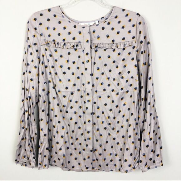 BODEN | Gray Dot Print Silk Blend Button Top Sz 10 - Picture 1 of 8